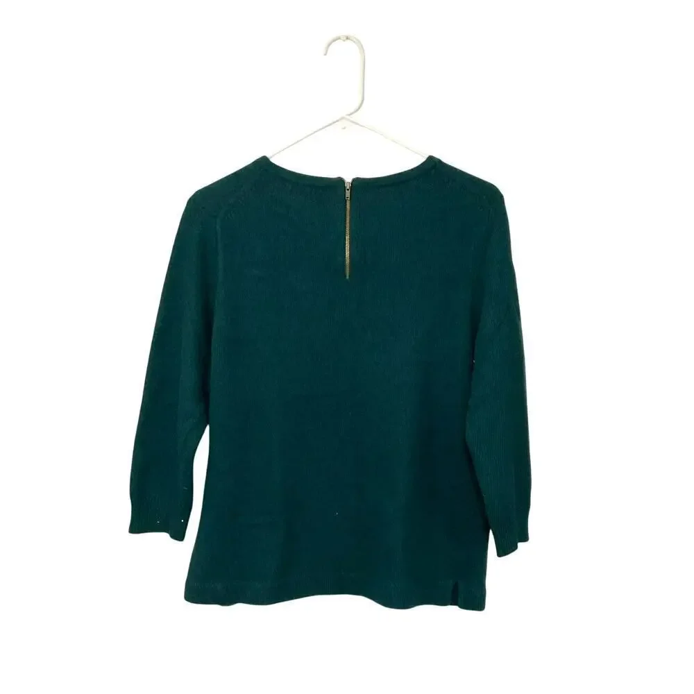 J. Crew Green Wool/Rabbit Hair Blend Sweater Jeweled Neckline Size Large Womens